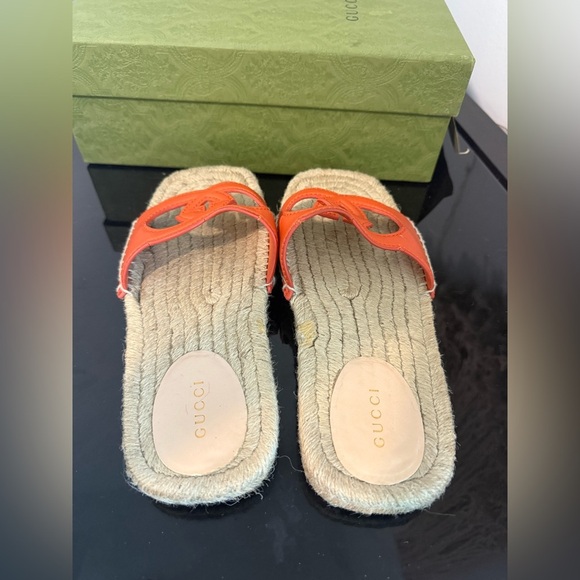 Gucci  Deep Orange G Interlocking Cut Out Espadrille Sandals -Box & Dust Bag 37 - Picture 3 of 10